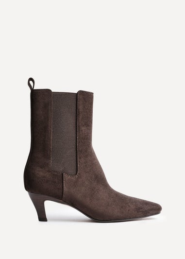 Linzi Ritual Brown Faux Suede Kitten Heel Chelsea Boot