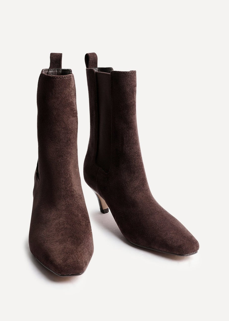Linzi Ritual Brown Faux Suede Kitten Heel Chelsea Boot