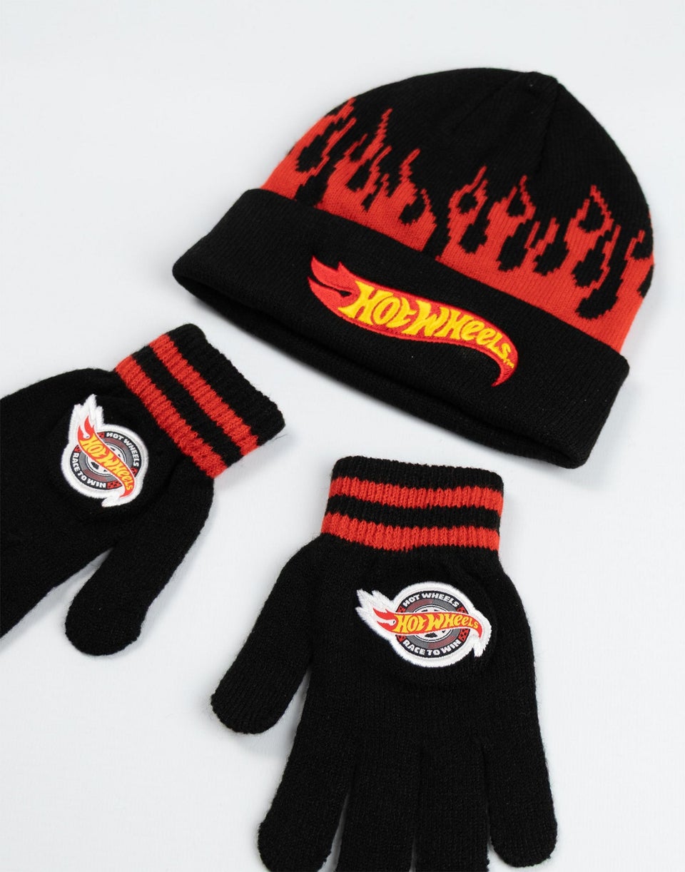 Vanilla Underground Hot Wheels Kids Black Beanie & Gloves