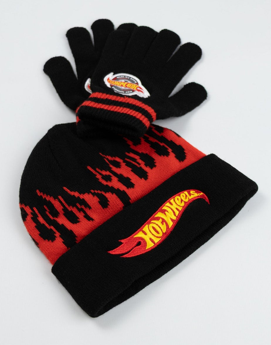 Vanilla Underground Hot Wheels Kids Black Beanie & Gloves