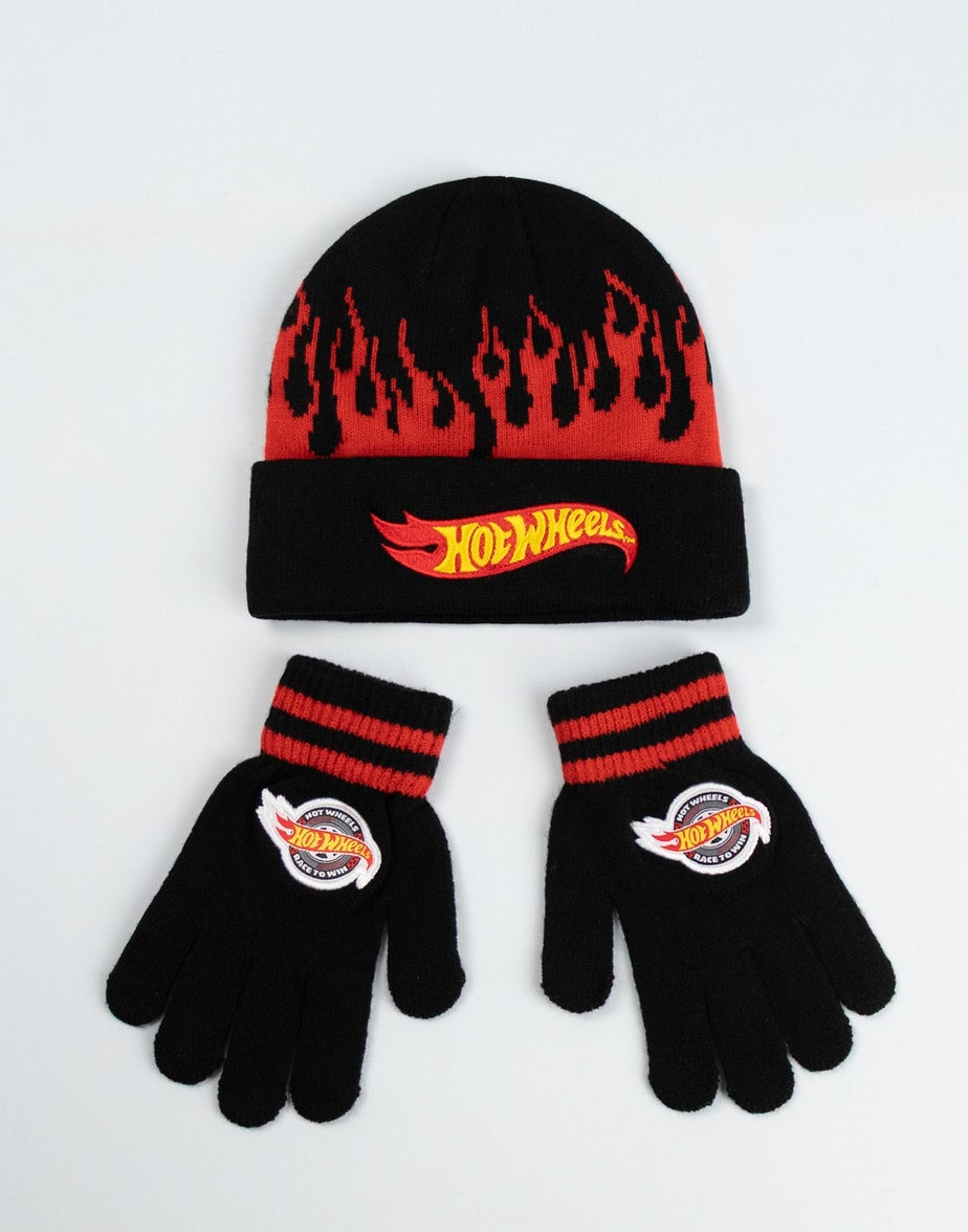 Vanilla Underground Hot Wheels Kids Black Beanie & Gloves