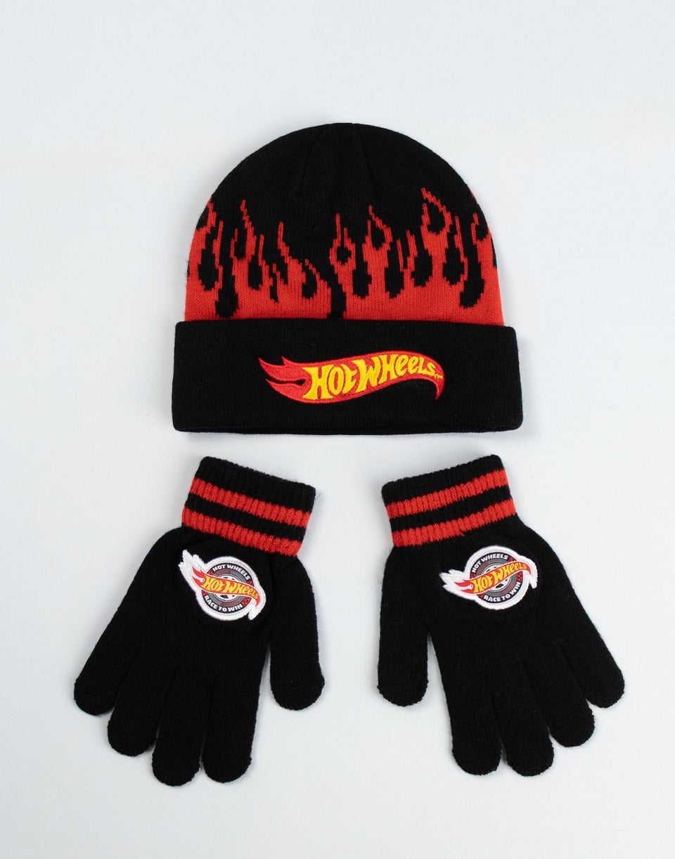 Vanilla Underground Hot Wheels Kids Black Beanie & Gloves