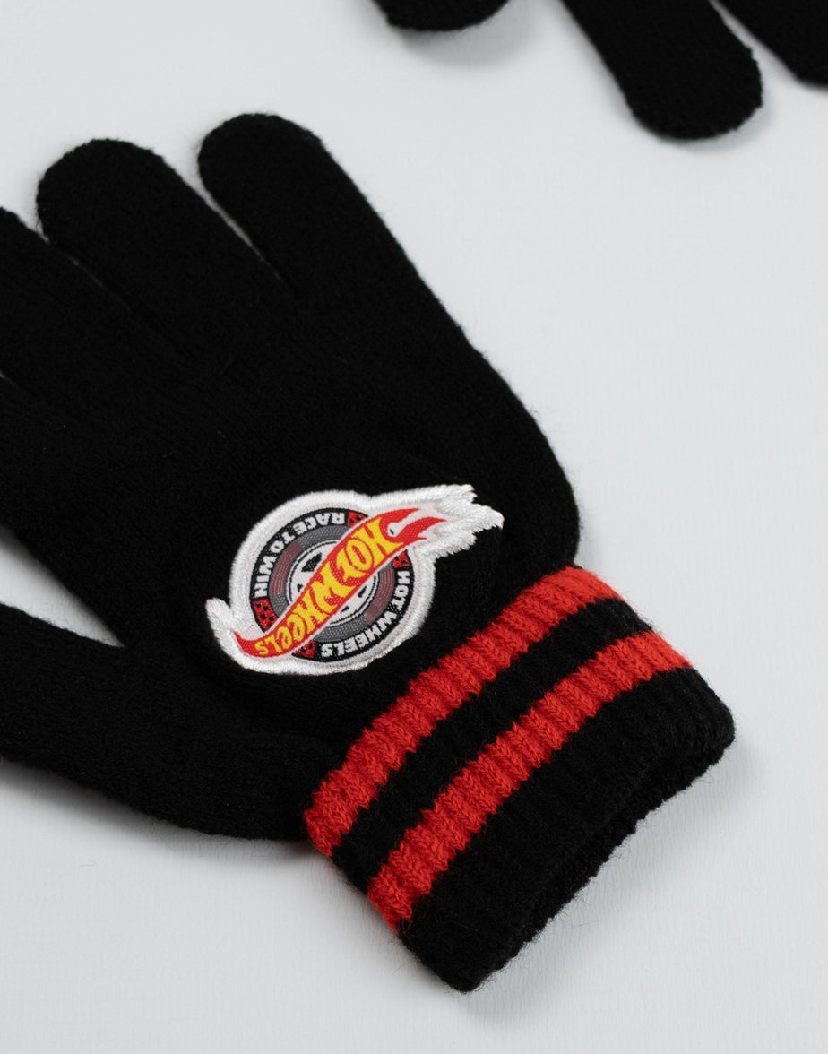 Vanilla Underground Hot Wheels Kids Black Beanie & Gloves