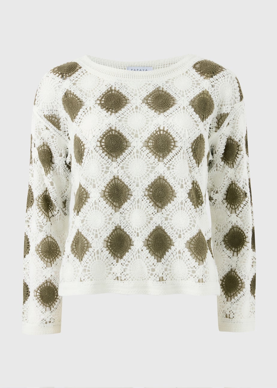 Sage Green Crochet Patchwork Jumper