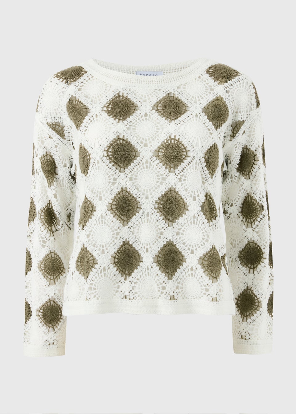 Sage Green Crochet Patchwork Jumper