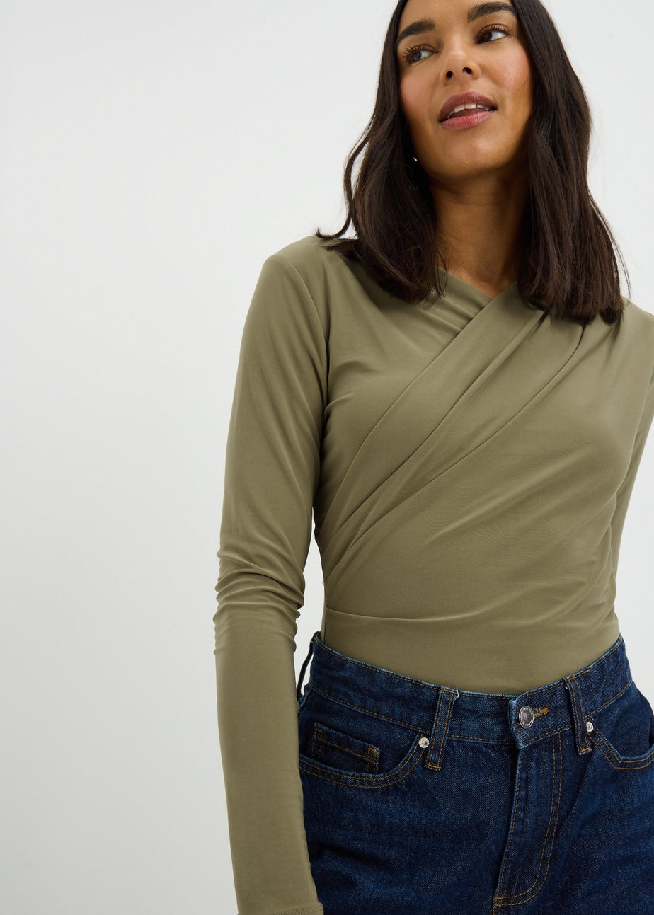 Olive Long Sleeve Wrap Top