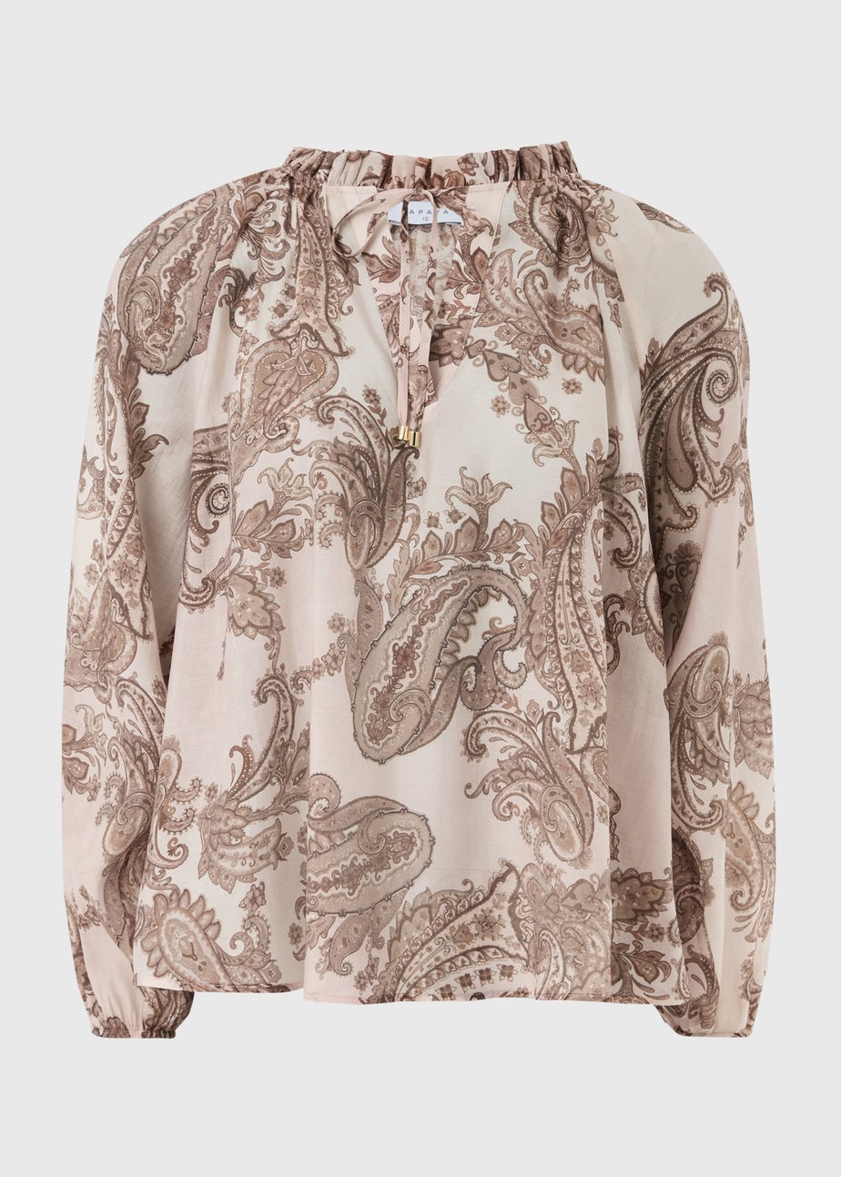 Nude Pink Paisley Tie Neck Blouse