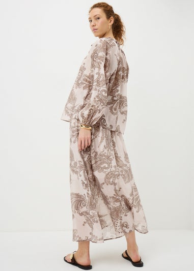 Nude Pink Paisley Tie Neck Co Ord Blouse