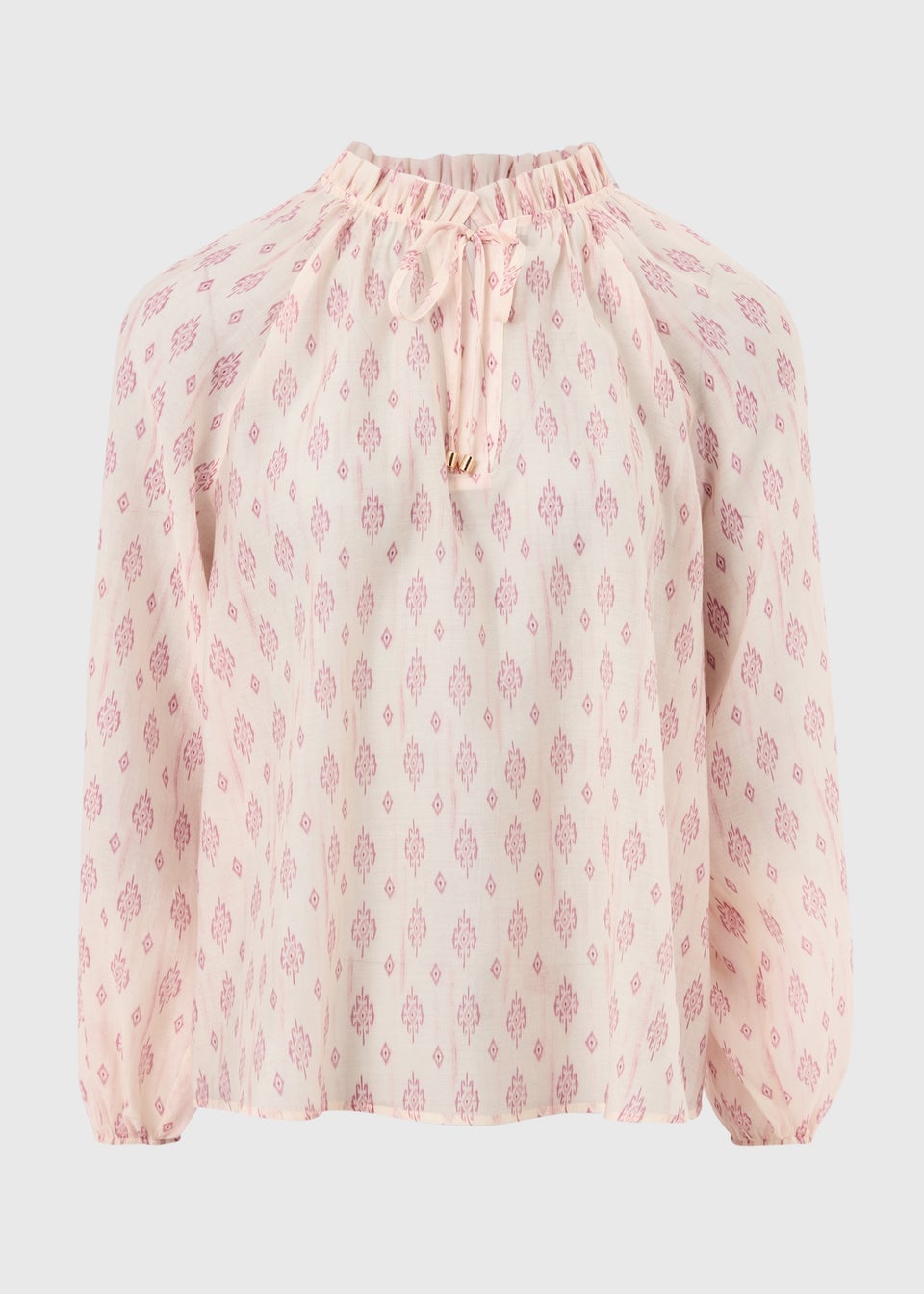 Pink Print Tie Neck Blouse