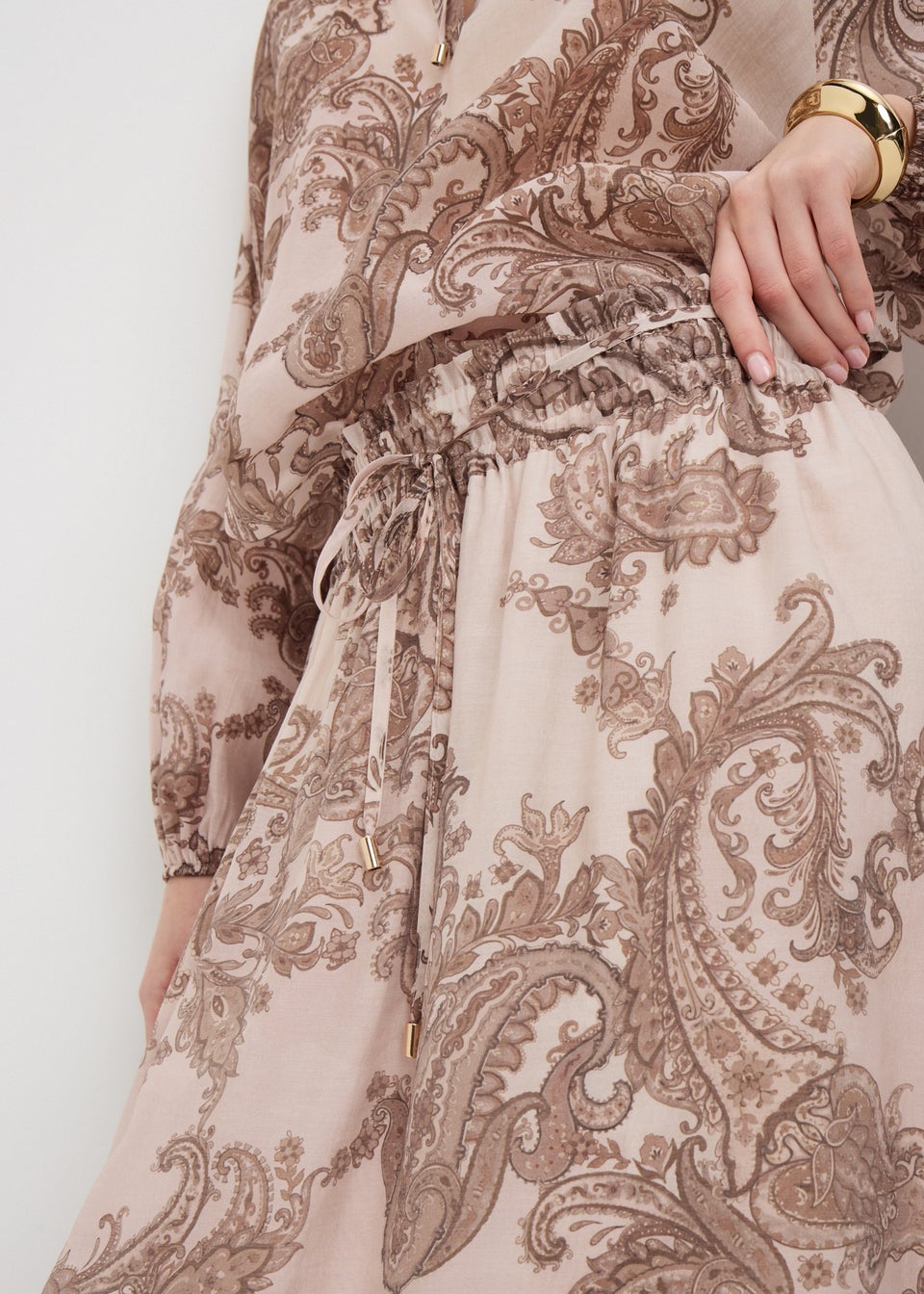 Nude Pink Paisley Shirred Maxi Co Ord Skirt