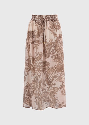 Nude Pink Paisley Shirred Maxi Skirt