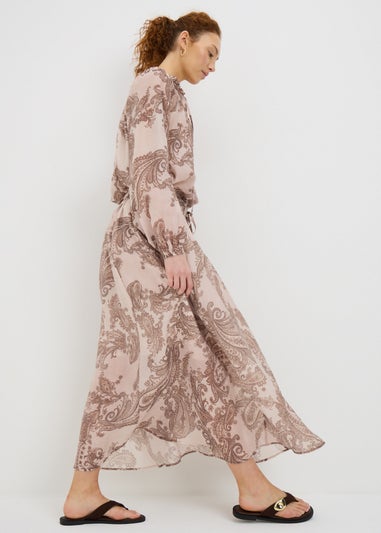 Nude Pink Paisley Shirred Maxi Skirt