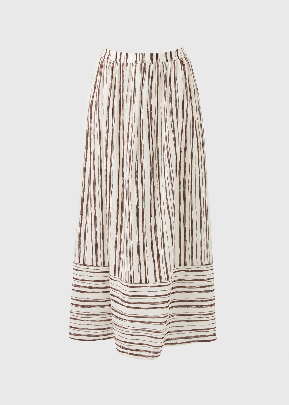 Cream Stripe Tiered Midaxi Skirt