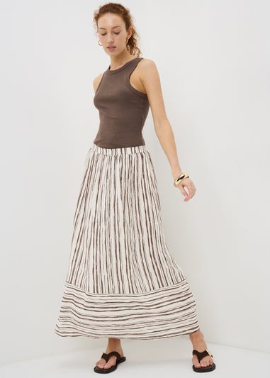 Cream Stripe Tiered Midaxi Skirt