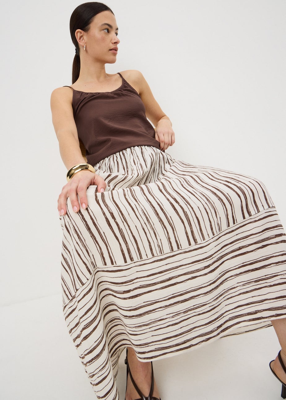 Cream Stripe Tiered Midaxi Skirt