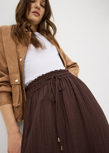 Chocolate Brown Shirred Midaxi Skirt