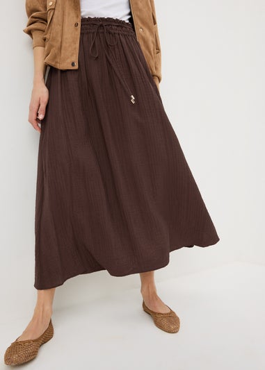 Chocolate Brown Shirred Midaxi Skirt