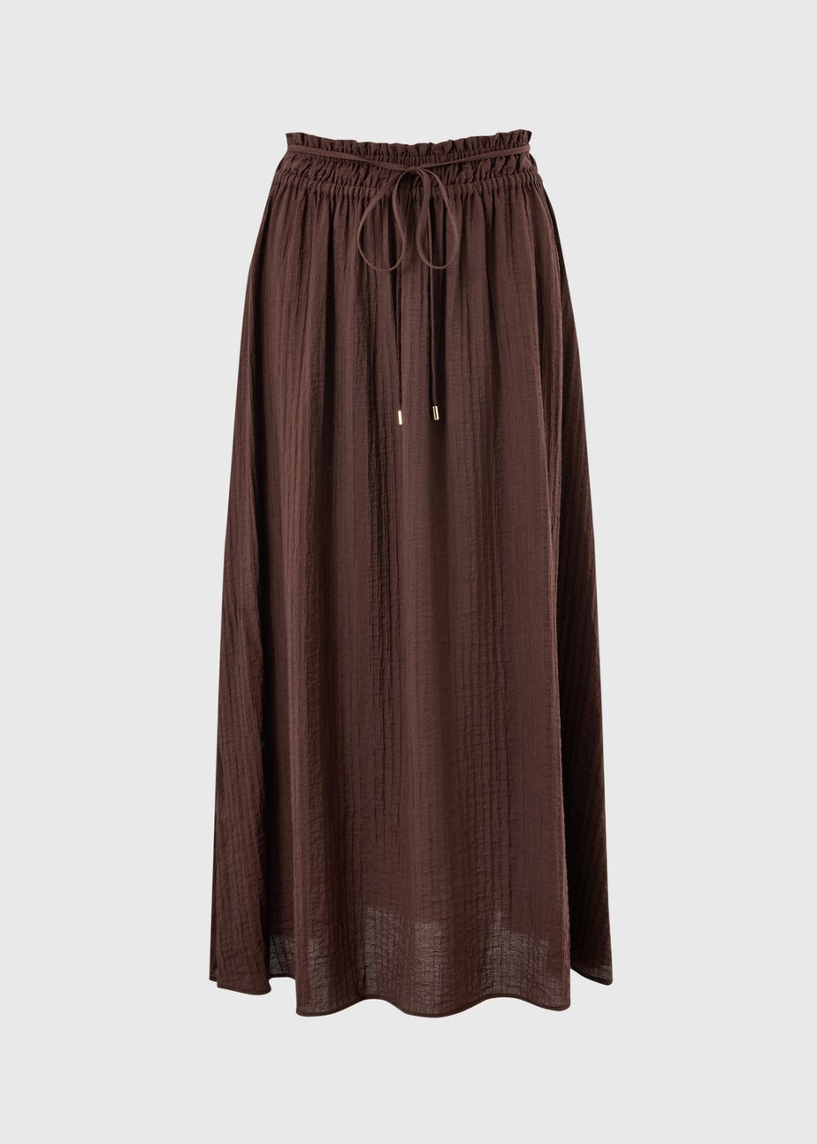 Chocolate Brown Shirred Midaxi Skirt