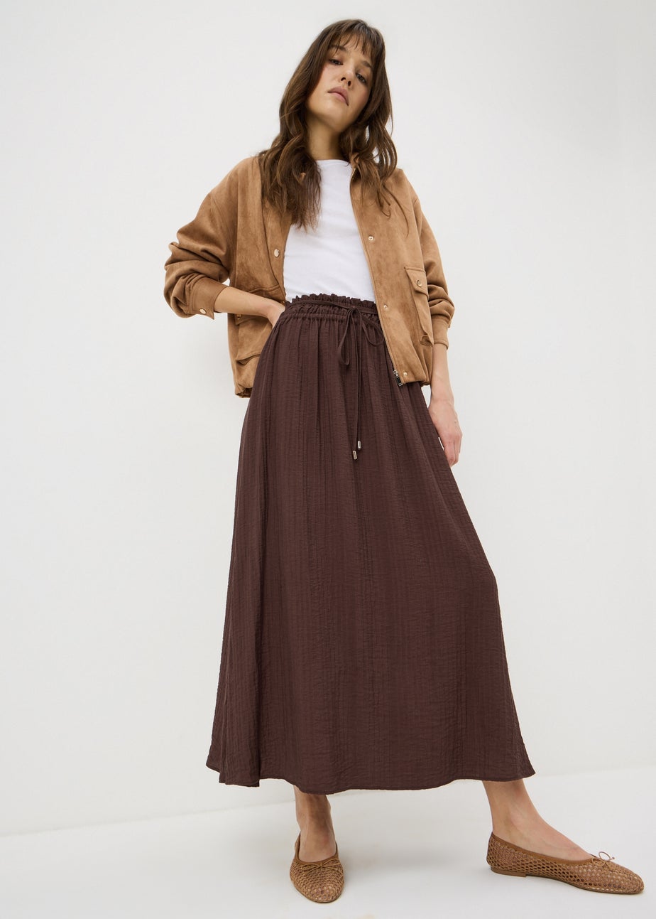 Chocolate Brown Shirred Midaxi Skirt