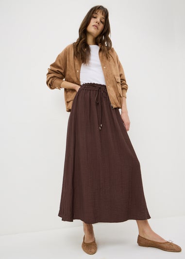 Chocolate Brown Shirred Midaxi Skirt