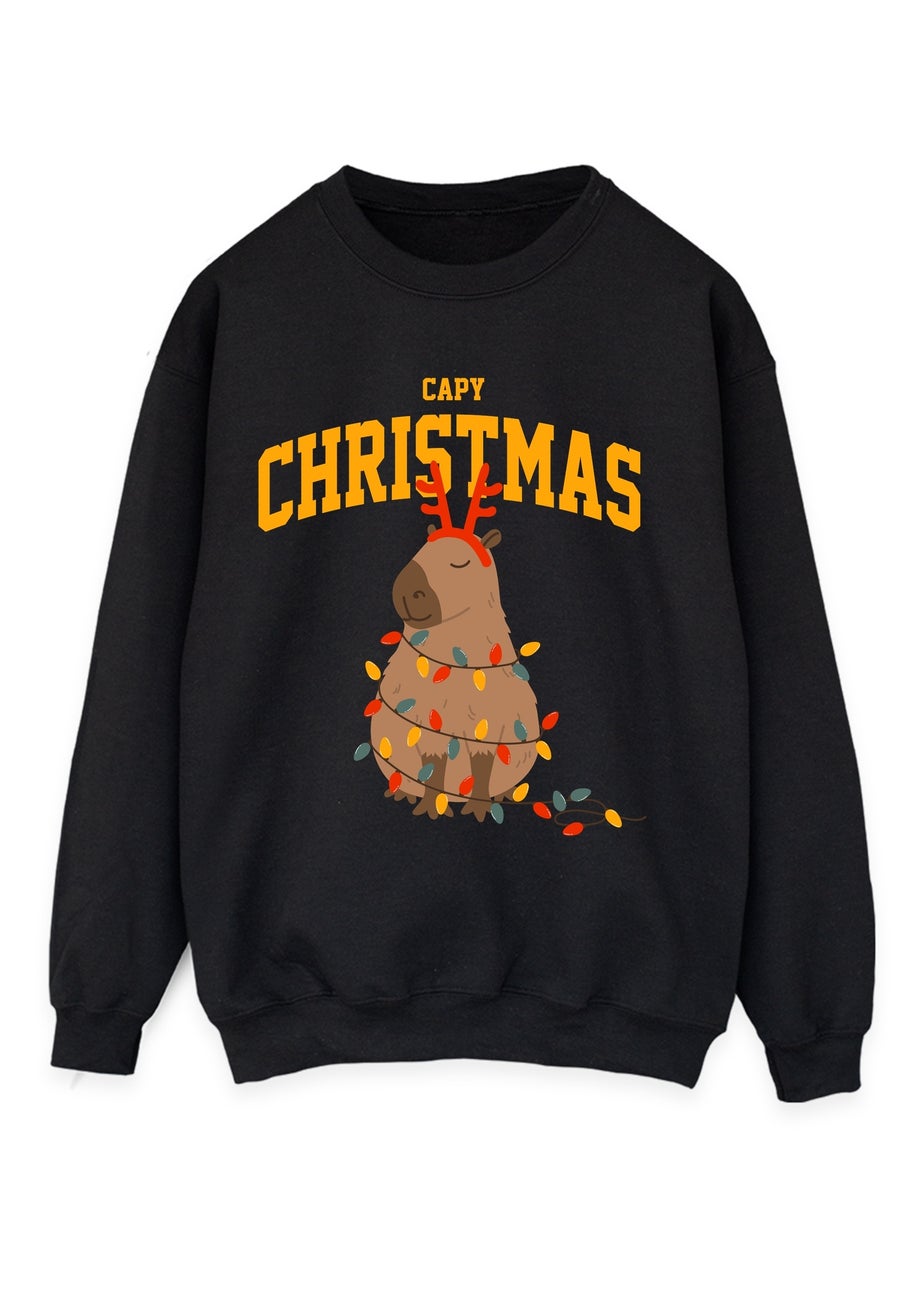 Brands In Capybara Capy Christmas Black Graphic Sweatshirt