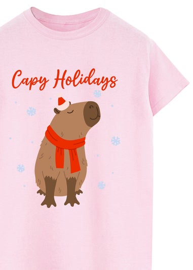 Brands In Capybara Capy Holidays Pink Graphic Boyfriend Fit T-Shirt