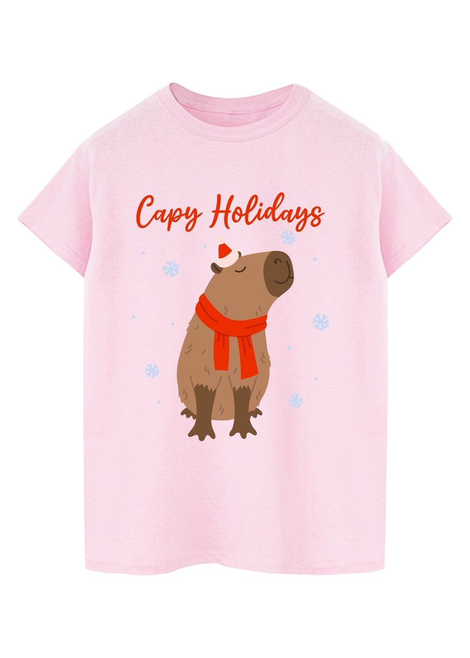 Brands In Capybara Capy Holidays Pink Graphic Boyfriend Fit T-Shirt