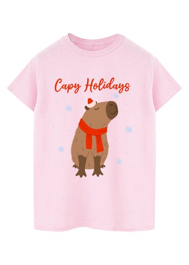 Brands In Capybara Capy Holidays Pink Graphic Boyfriend Fit T-Shirt