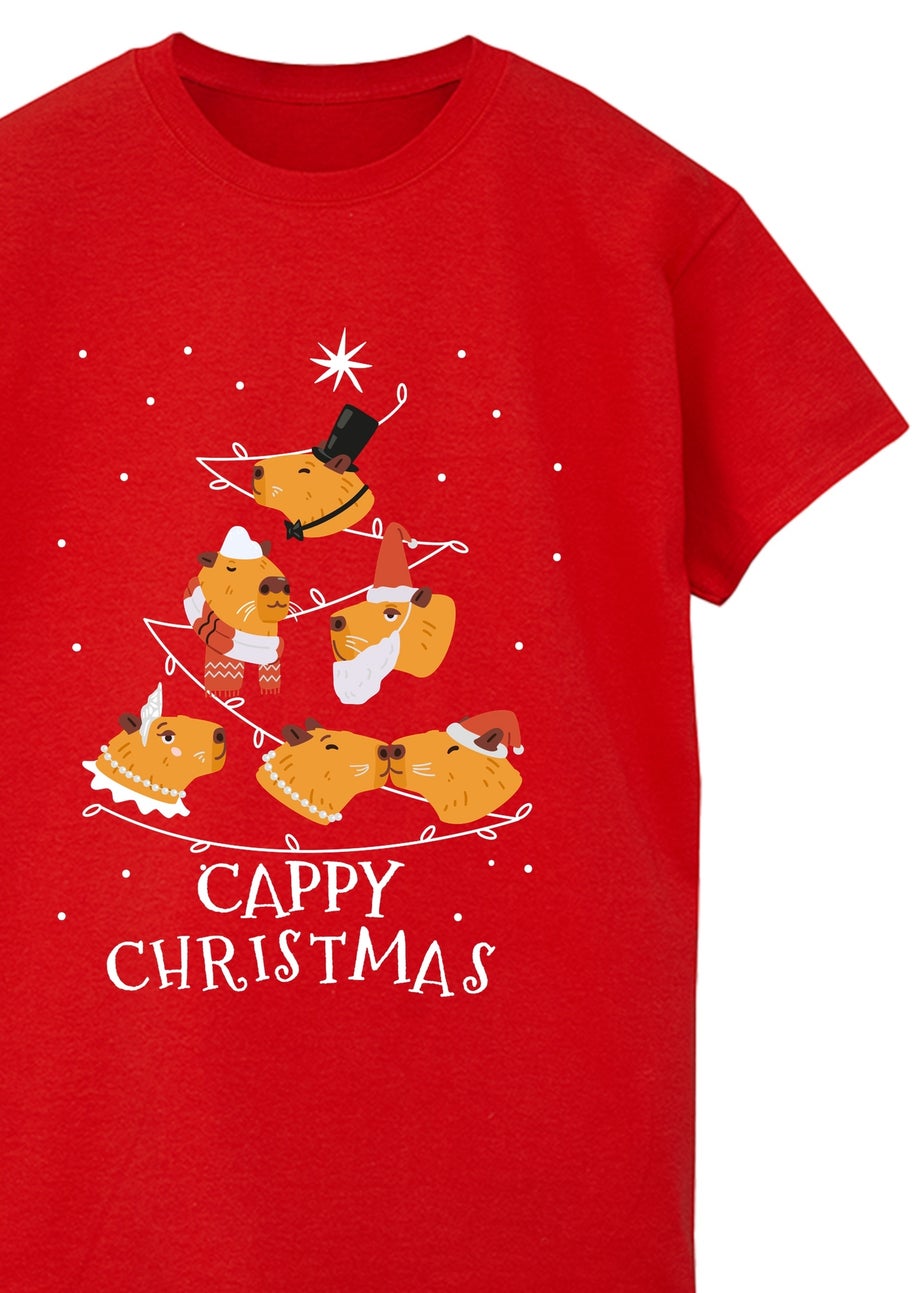 Brands In Capybara Capy Christmas Red Graphic Boyfriend Fit T-Shirt