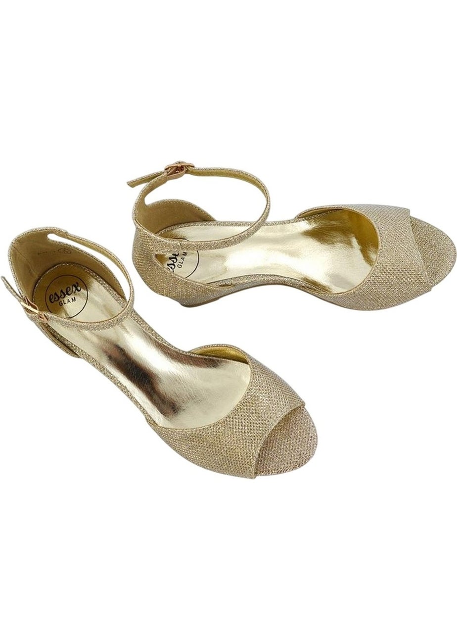 XY London Gold Lottie Peep Toe Wedge Sandals
