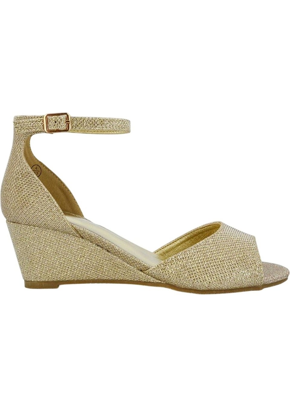 XY London Gold Lottie Peep Toe Wedge Sandals