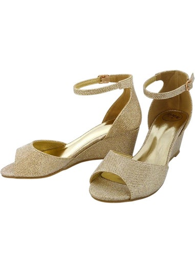 XY London Gold Lottie Peep Toe Wedge Sandals