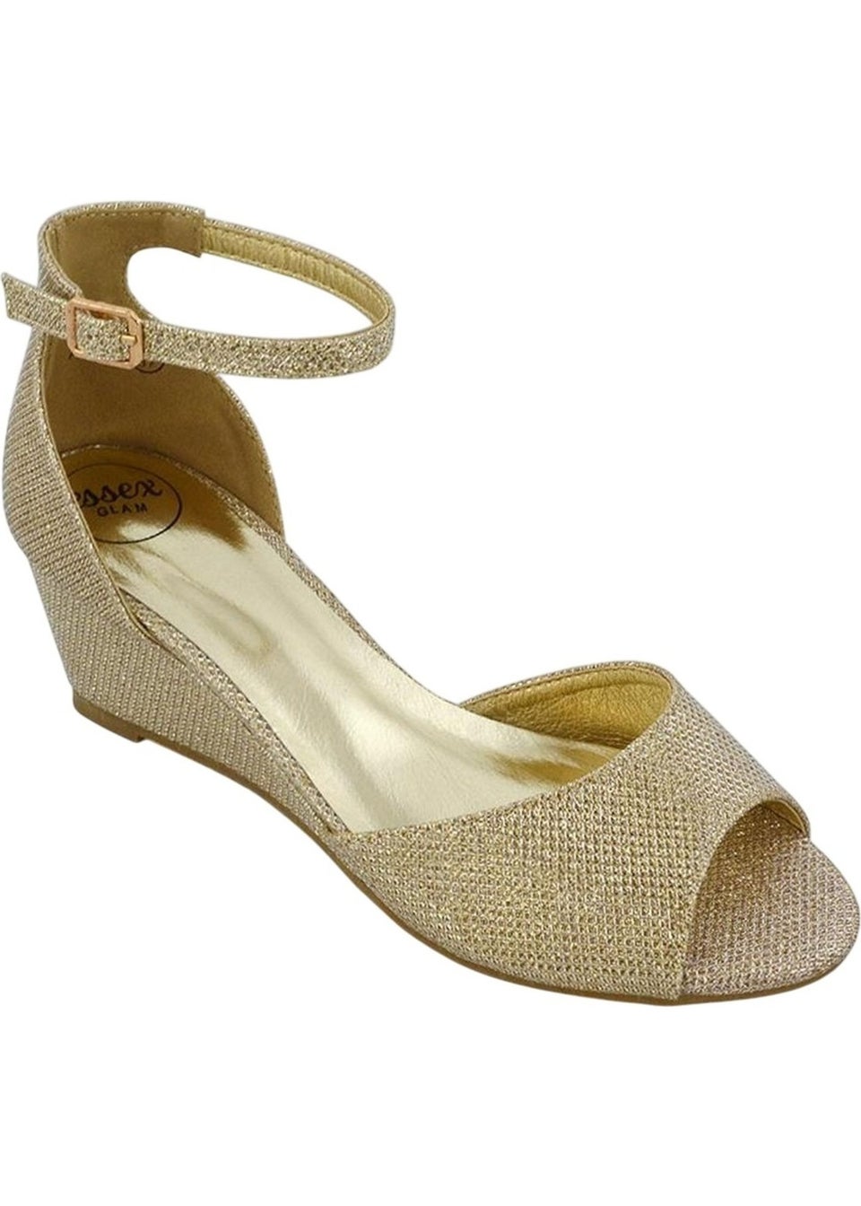 XY London Gold Lottie Peep Toe Wedge Sandals
