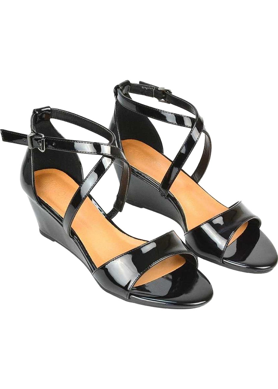 XY London Black Kylie Strappy Low Wedge Sandals