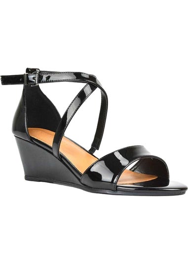 XY London Black Kylie Strappy Low Wedge Sandals