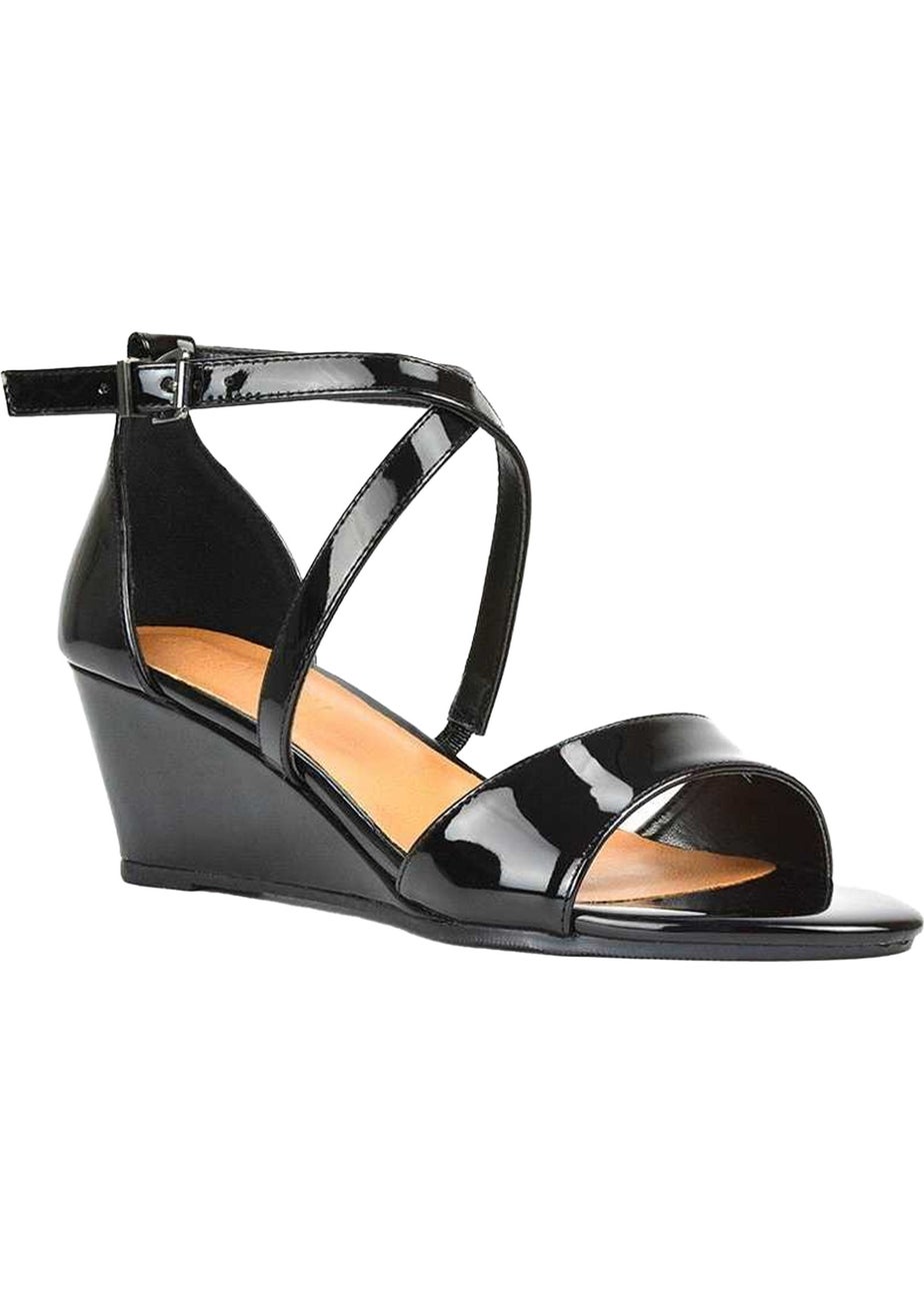 XY London Black Kylie Strappy Low Wedge Sandals