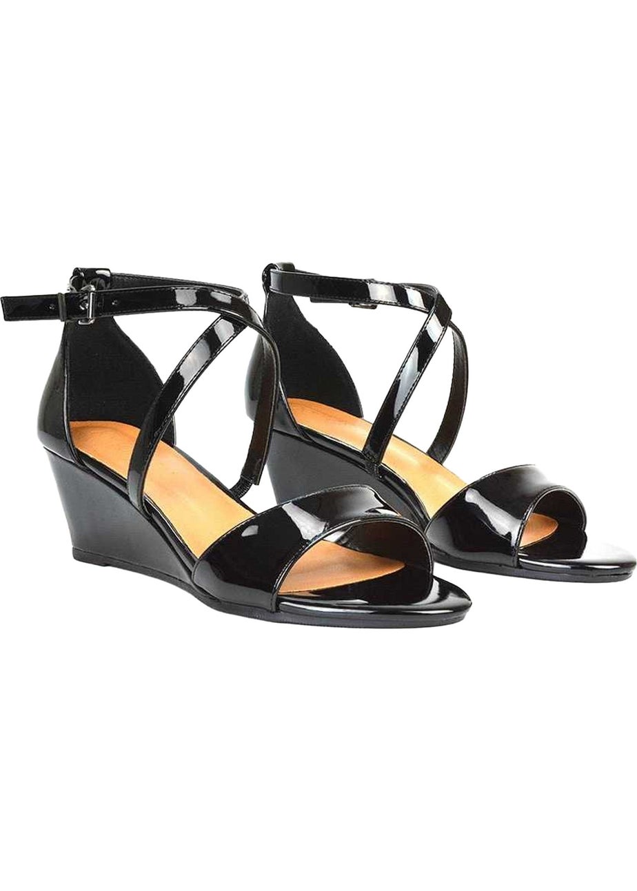 XY London Black Kylie Strappy Low Wedge Sandals