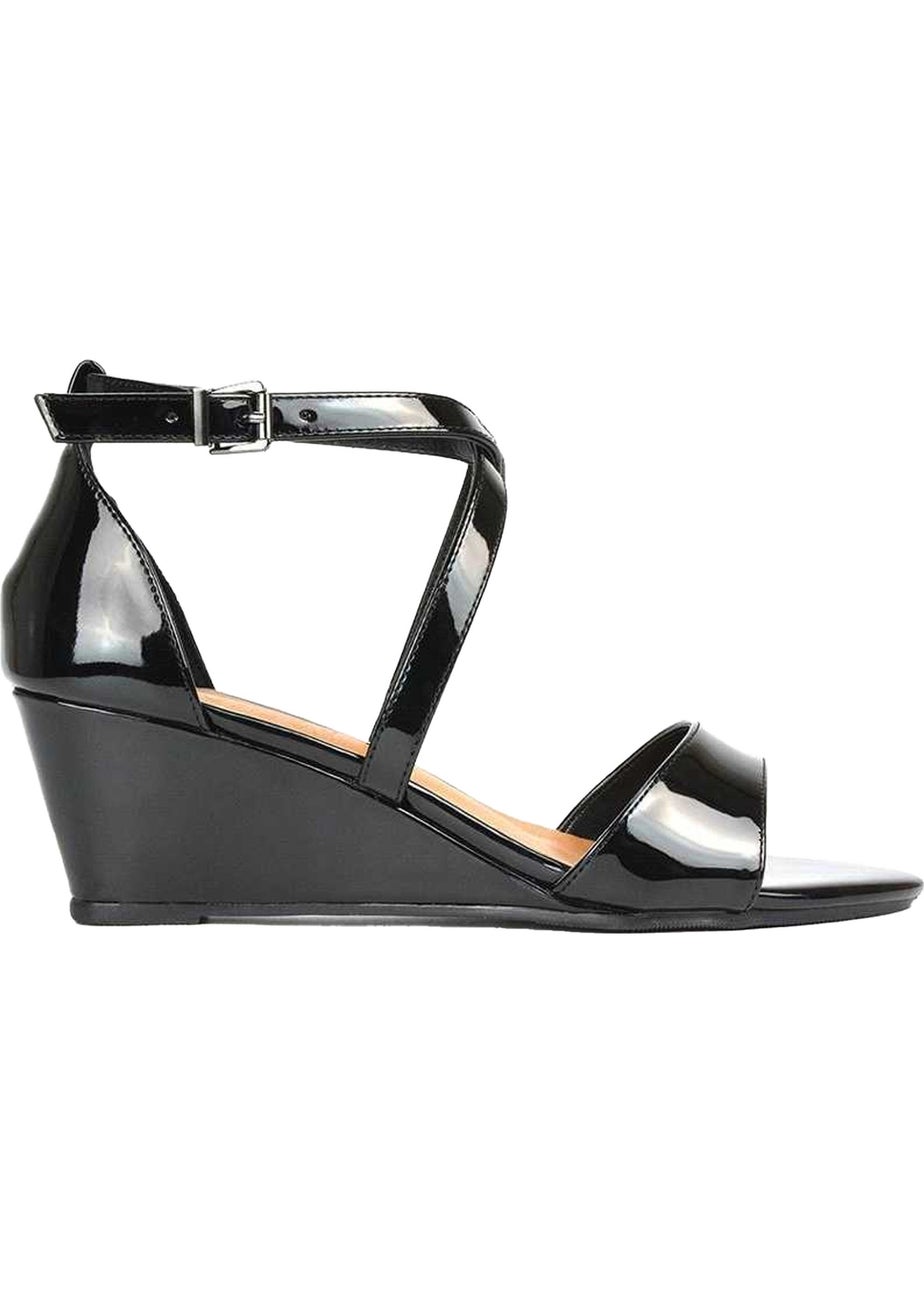 XY London Black Kylie Strappy Low Wedge Sandals