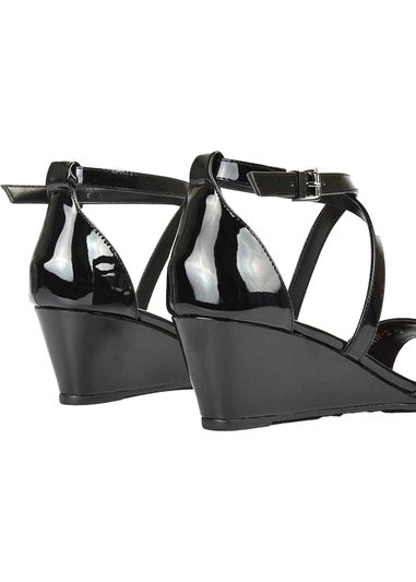 XY London Black Kylie Strappy Low Wedge Sandals