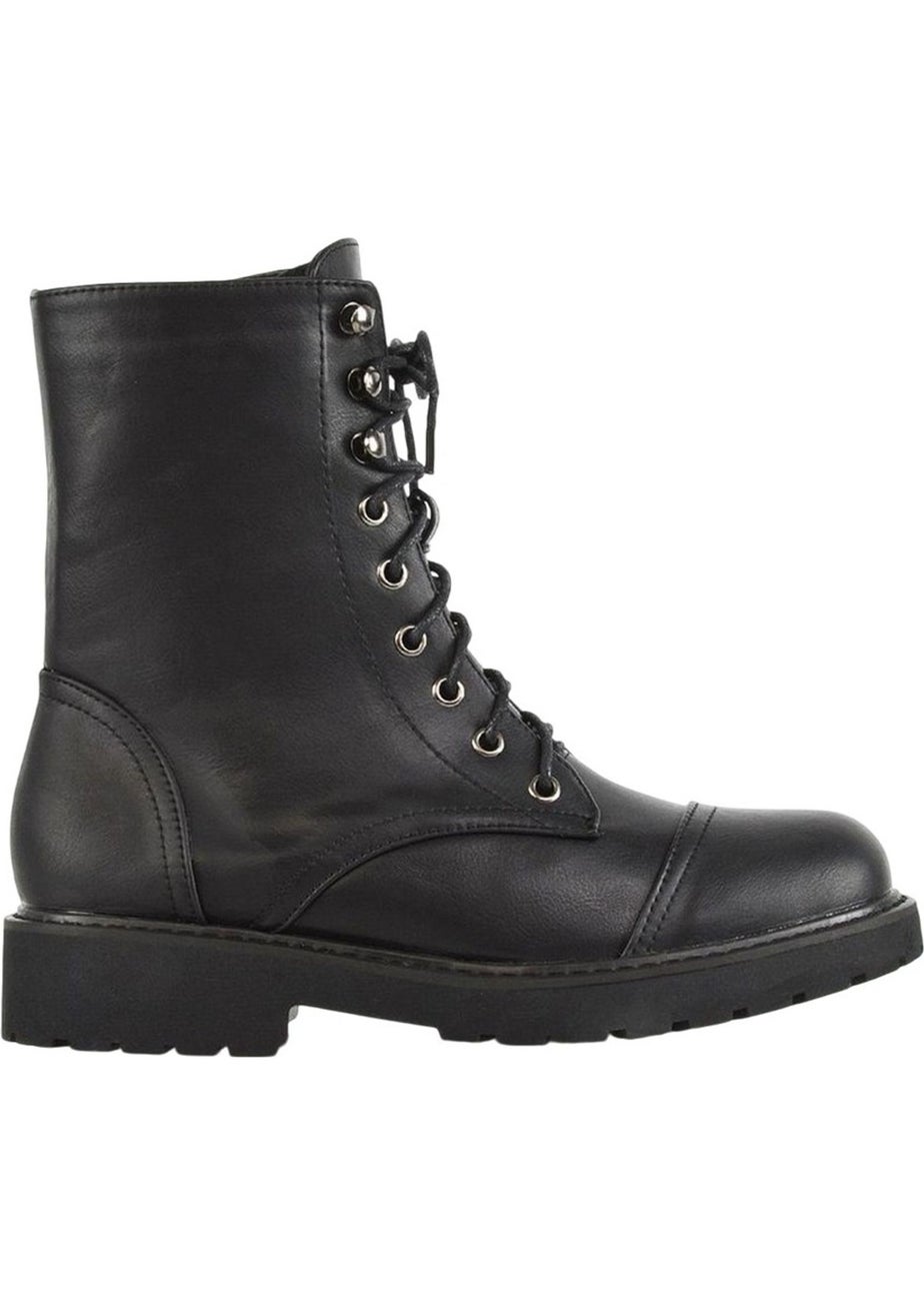 XY London Black River Zip Military Low Heel Combat Boots