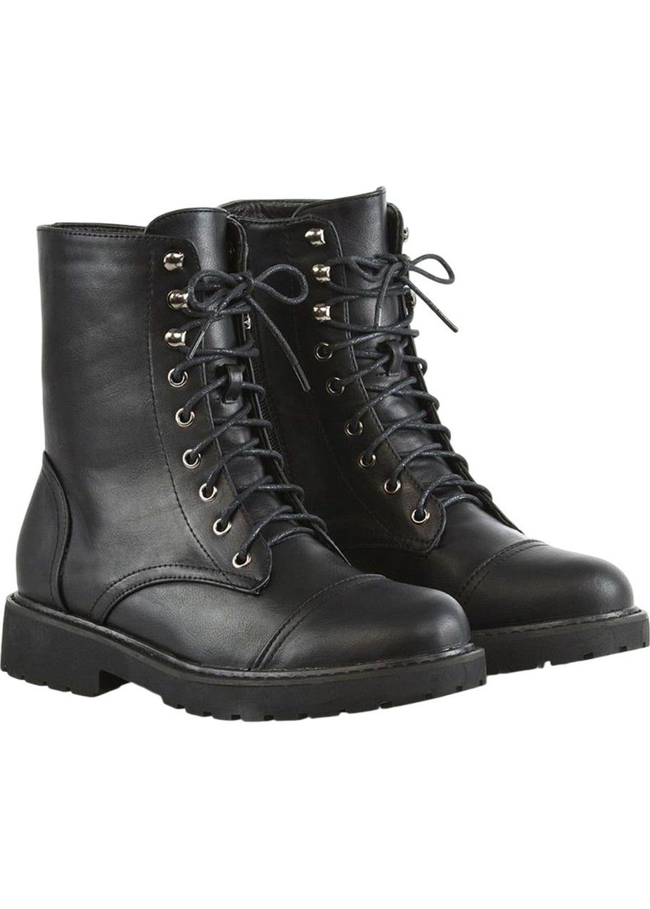 XY London Black River Zip Military Low Heel Combat Boots