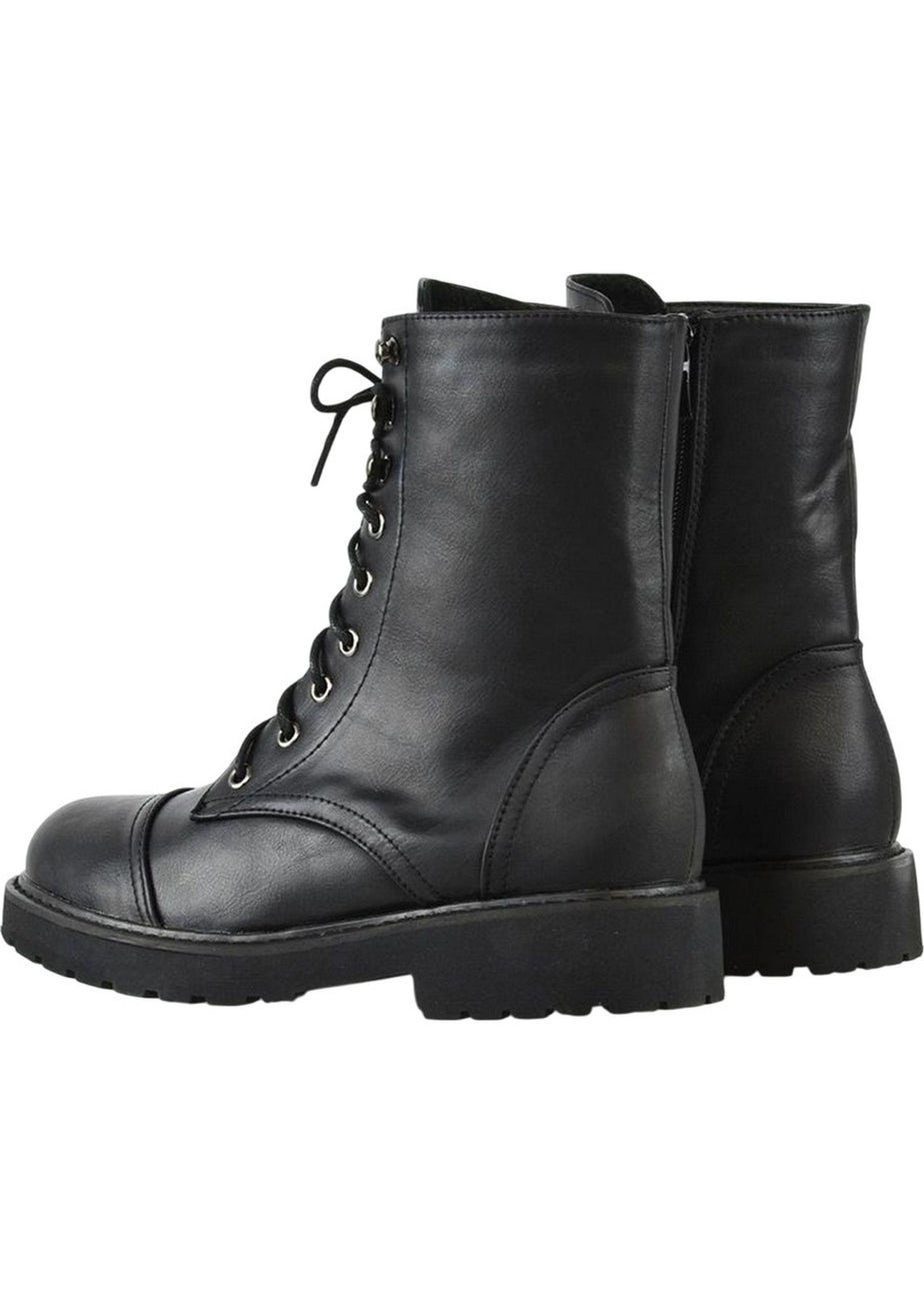 XY London Black River Zip Military Low Heel Combat Boots