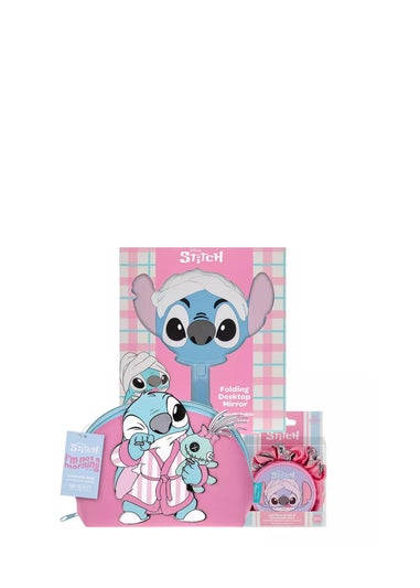Disney Stitch Pamper Set Mirror Scrunchie Cosmetic Bag Pink