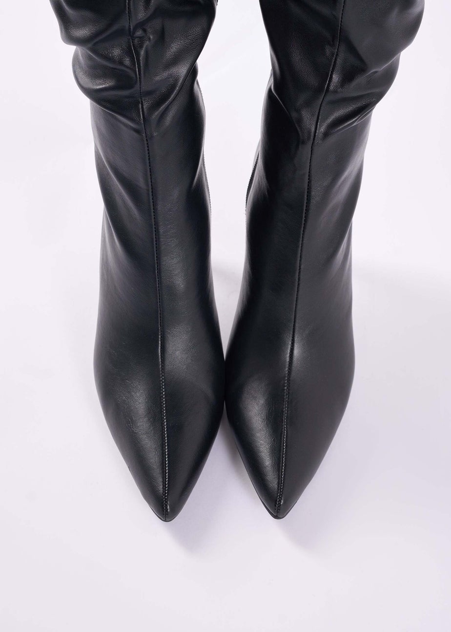 Public Desire Orton Black Pu Over The Knee Mid Heel Pointed Toe Boots