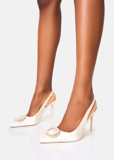 Public Desire Flora Wide Fit Cream Pearl Encrusted Slingback Court Heels