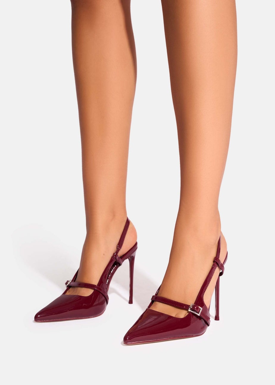 Public Desire Forget Me Not Burgundy Embellished Buckle Detail Sling Back Court Heels