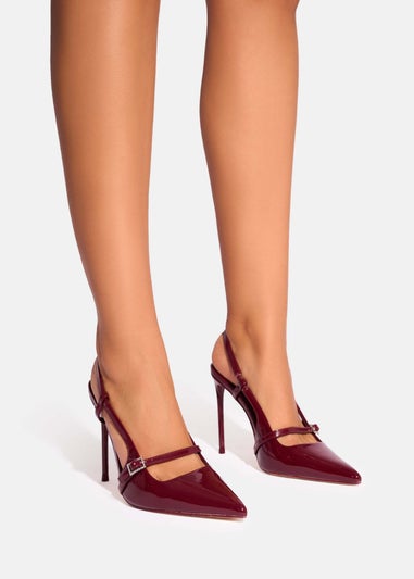 Public Desire Forget Me Not Burgundy Embellished Buckle Detail Sling Back Court Heels
