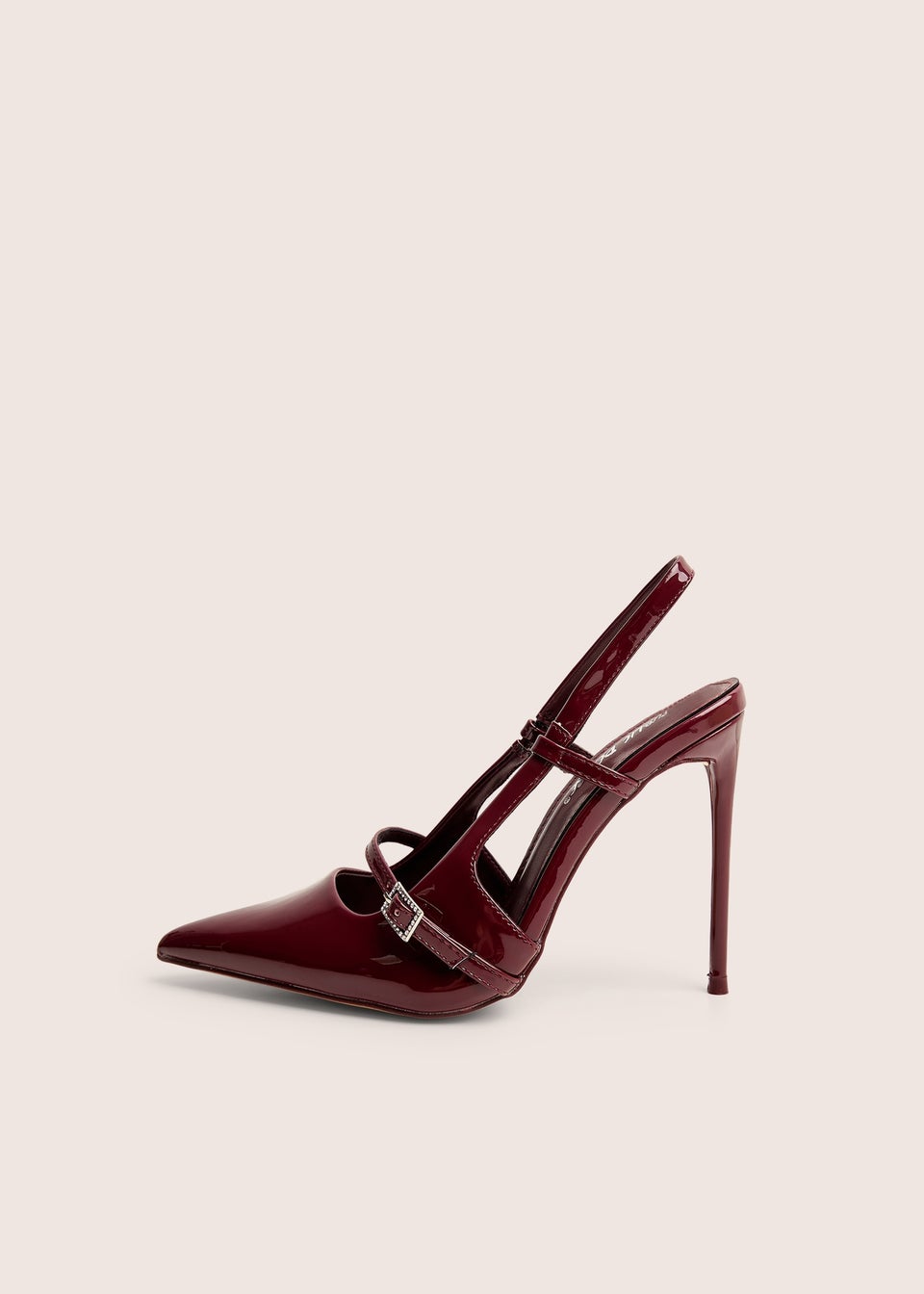 Public Desire Forget Me Not Burgundy Embellished Buckle Detail Sling Back Court Heels