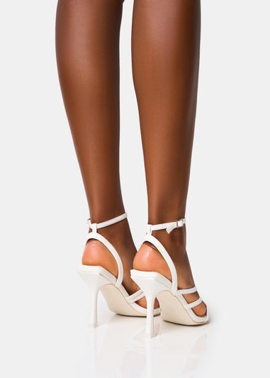 Public Desire Free Spirit White Strappy Round Toe Mid Heels
