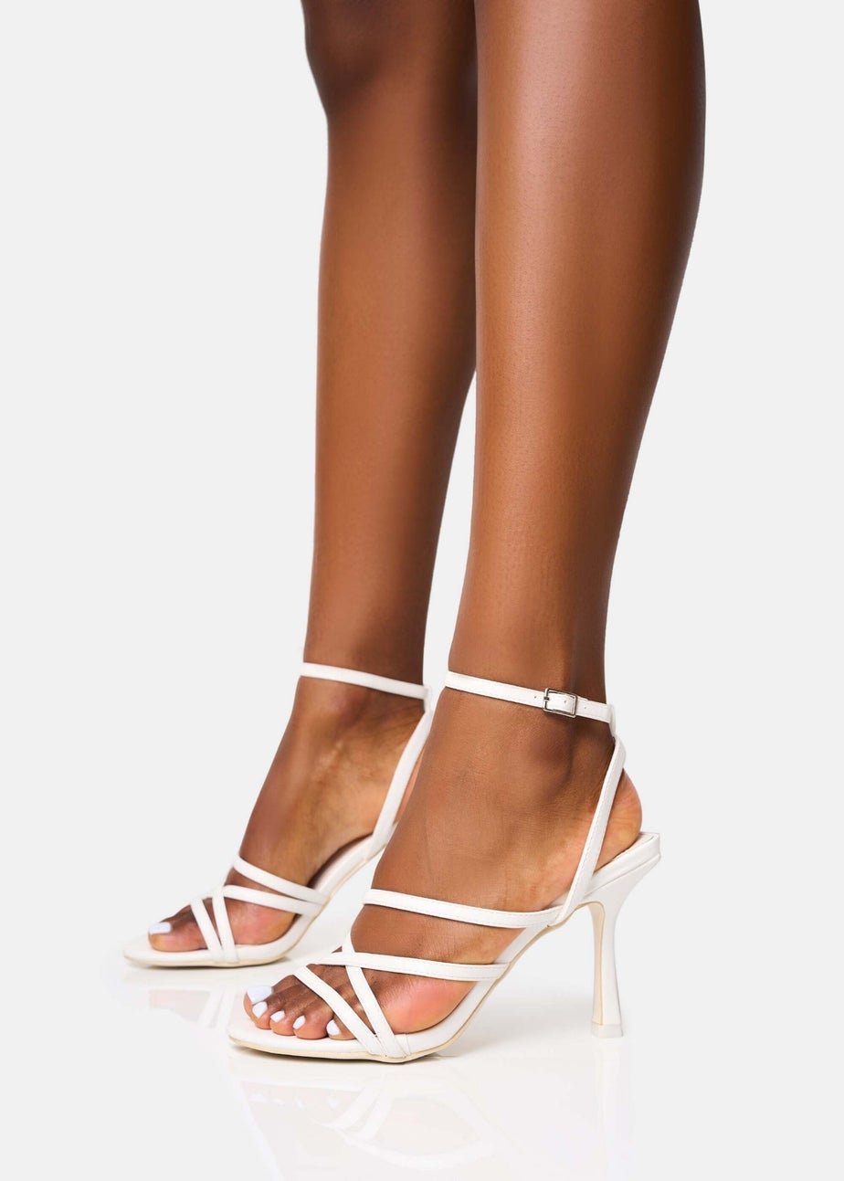 Public Desire Free Spirit White Strappy Round Toe Mid Heels